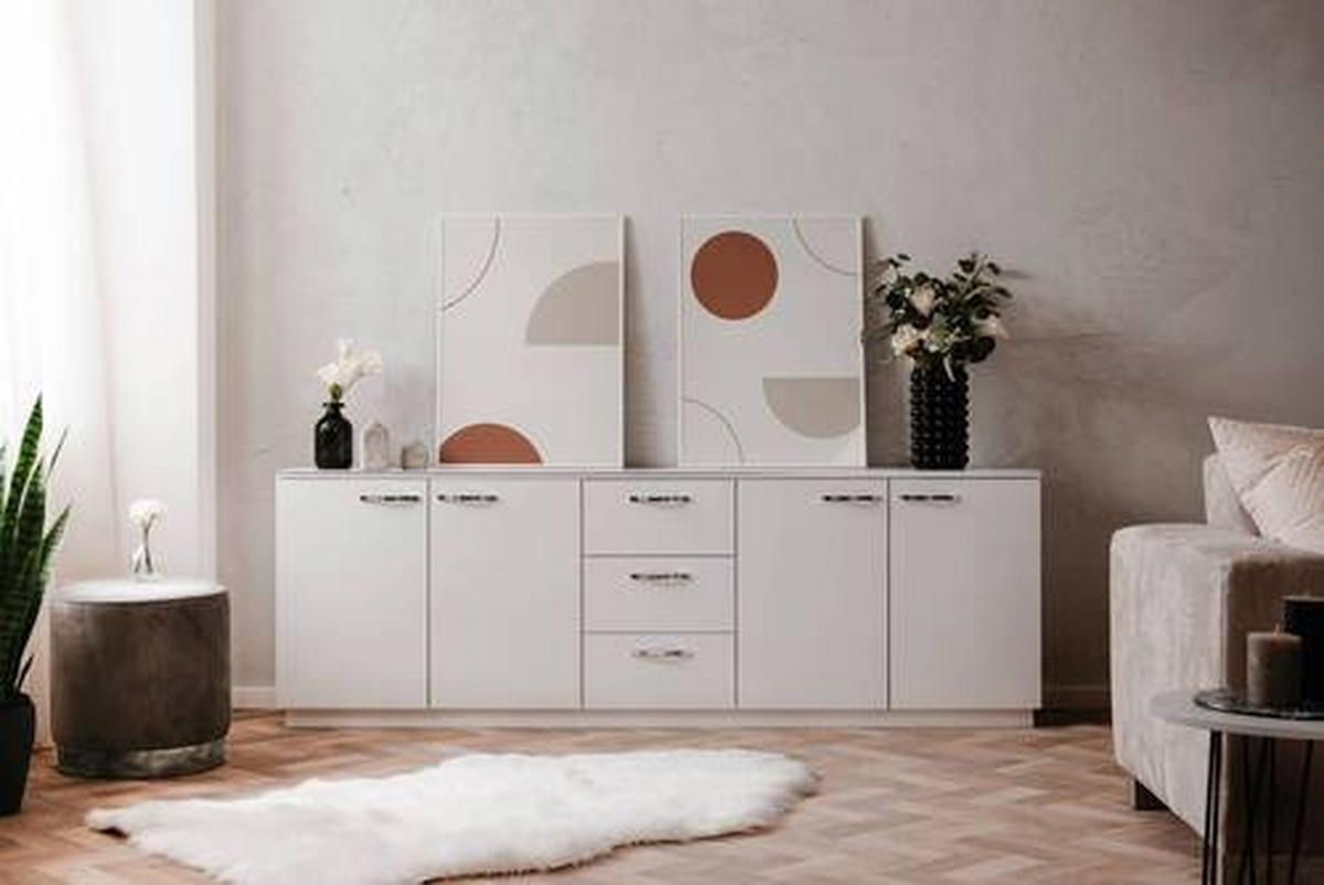 SIDEBOARD  200/68/34 cm 3 Schublade(n)  - Chromfarben/Weiß Hochglanz, Design, Holzwerkstoff/Metall (200/68/34cm) - MID.YOU