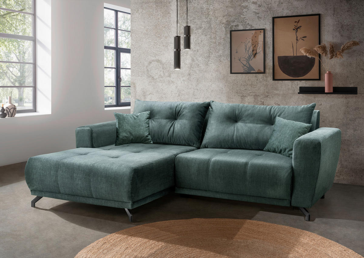 ECKSOFA in Velours Blau  177/246 cm  - Blau/Schwarz, MODERN, Textil/Metall (177/246cm) - MID.YOU