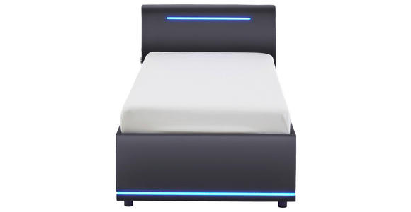 POLSTERBETT 90/200 cm,  in Schwarz, Beleuchtung, Lattenrost, Bettkasten,  - Birkefarben/Buchefarben, Design, Holz/Kunststoff (90/200cm) - Xora