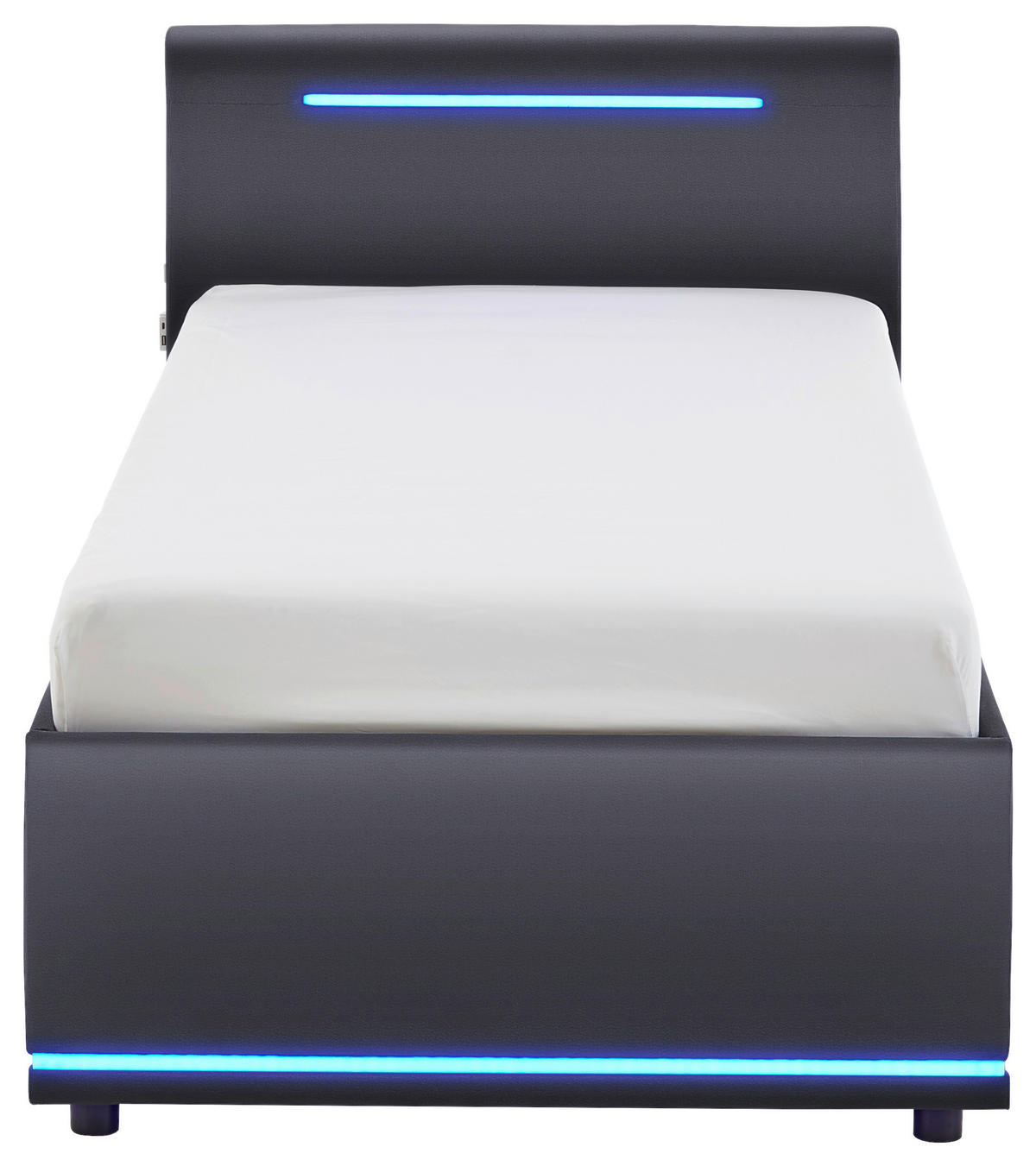 POLSTERBETT 90/200 cm,  in Schwarz, Beleuchtung, Lattenrost, Bettkasten,  - Birkefarben/Buchefarben, Design, Holz/Kunststoff (90/200cm) - Xora