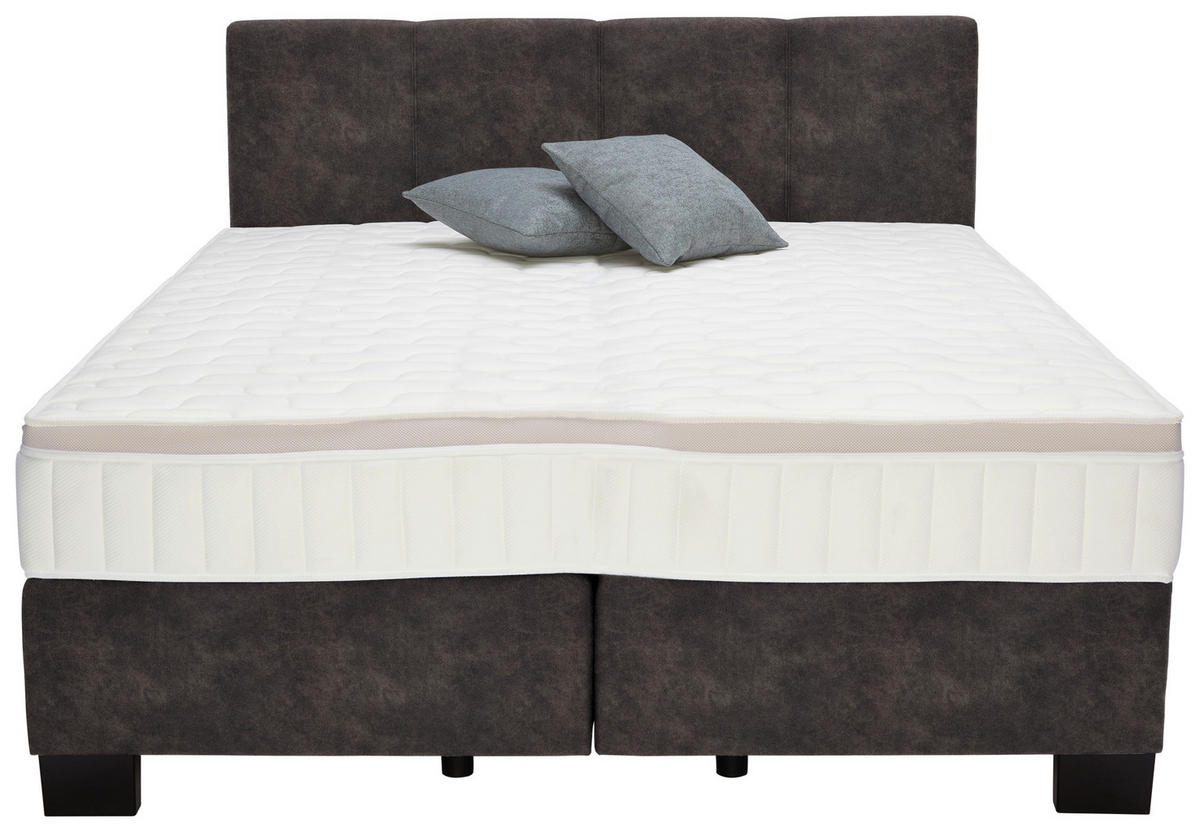 BOXSPRINGBETT 160/200 cm  in Graubraun  - Graubraun/Schwarz, Design, Kunststoff/Textil (160/200cm) - Hom`in
