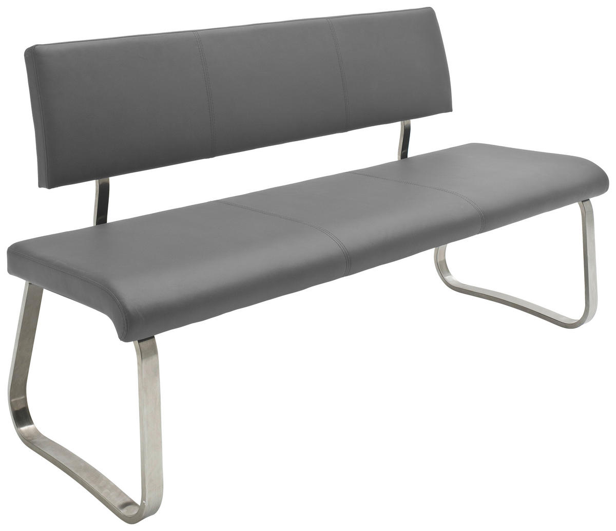 SITZBANK in Metall, Leder Grau, Edelstahlfarben  - Edelstahlfarben/Grau, Design, Leder/Metall (155/86/59cm) - Livetastic