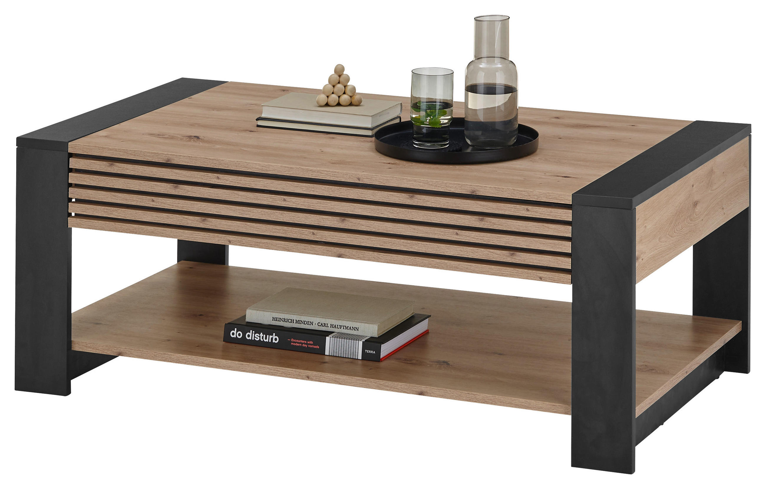 COUCHTISCH Schwarz, Eiche Artisan  - Schwarz/Eiche Artisan, Design, Holzwerkstoff (108/42/60cm) - Livetastic