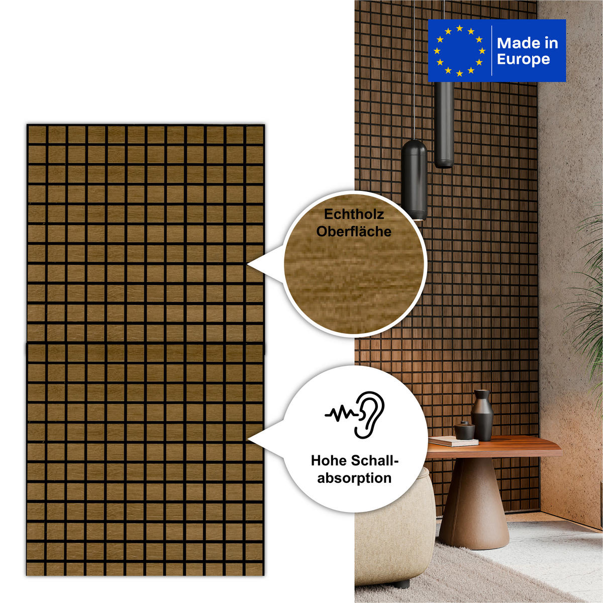 AKUSTICKÝ PANEL 61/61/0.08 cm - tmavě hnědá/barvy dubu, Basics, dřevo/kompozitní dřevo (61/61/0.08cm)