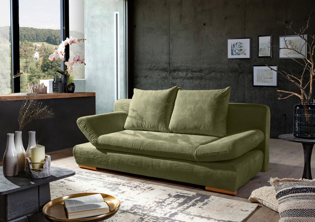 SCHLAFSOFA in Cord Grün  - Naturfarben/Grün, KONVENTIONELL, Holz/Textil (200/75/92cm) - home24