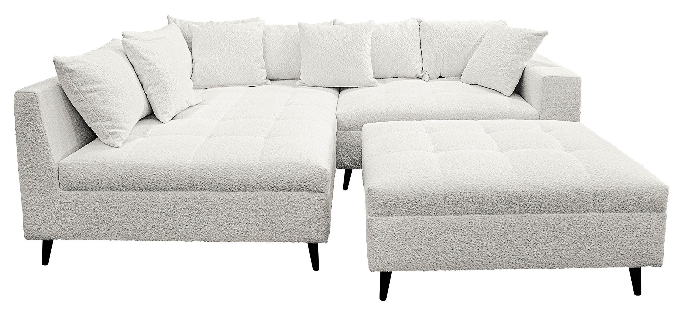 Ecksofa inkl. Hocker Hellgrau Bouclé  - Hellgrau/Schwarz, Design, Holz/Textil (174/247cm) - MID.YOU
