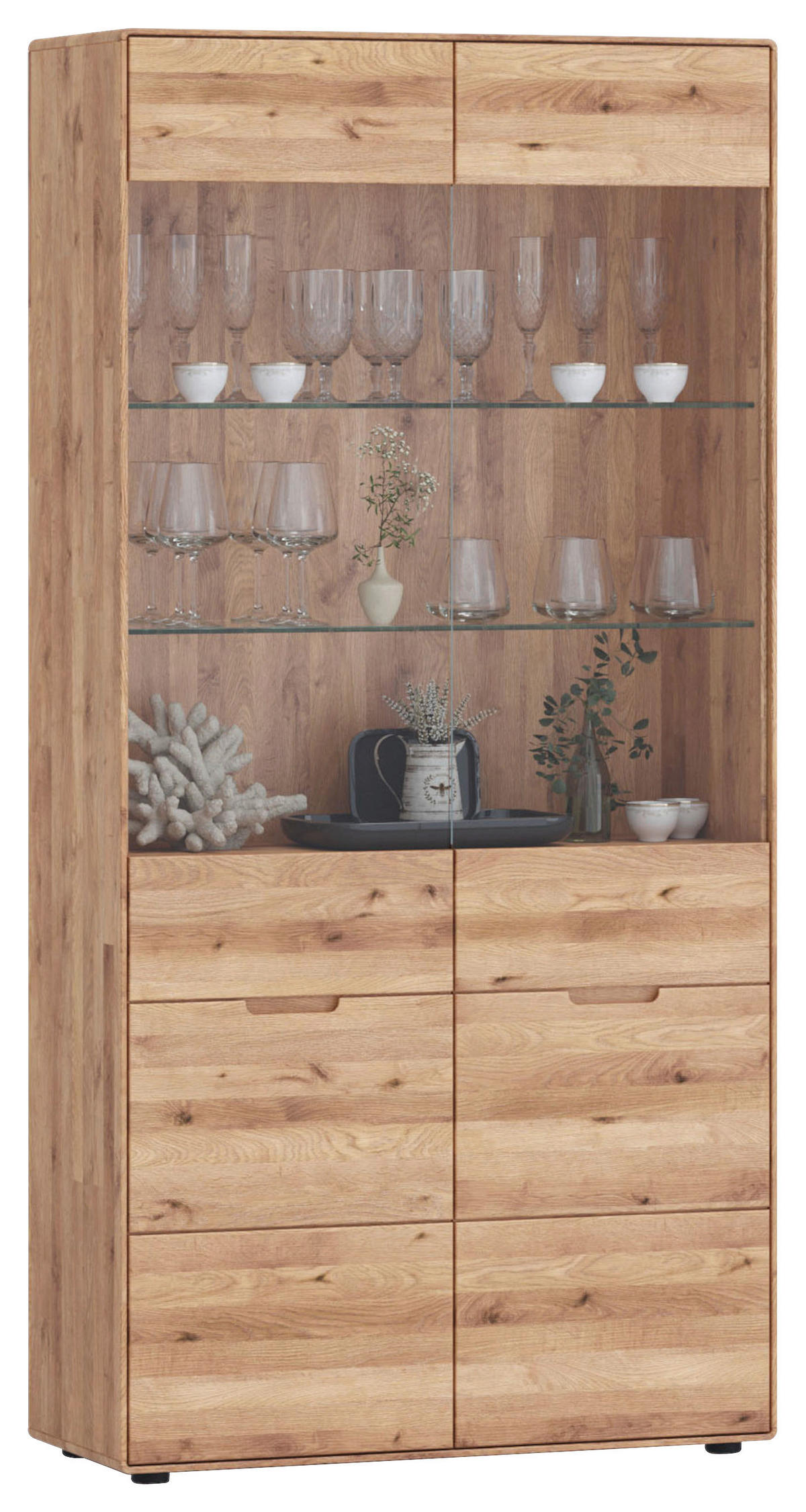 VITRINE  in massiv Wildeiche Wildeiche  - Wildeiche, KONVENTIONELL, Glas/Holz (100/200/40cm) - Linea Natura