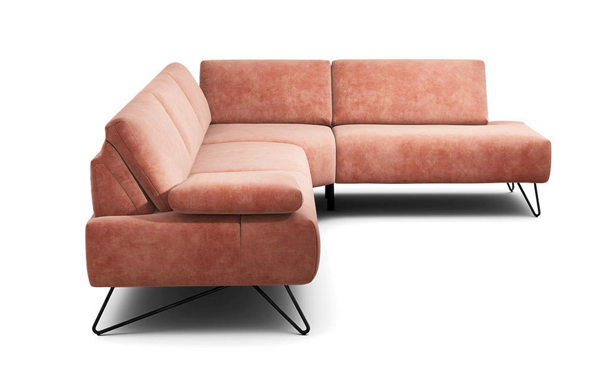 ECKSOFA Cosy Rosa Samt  - Schwarz/Rosa, Design, Textil/Metall (288-303/213cm) - SENSOO