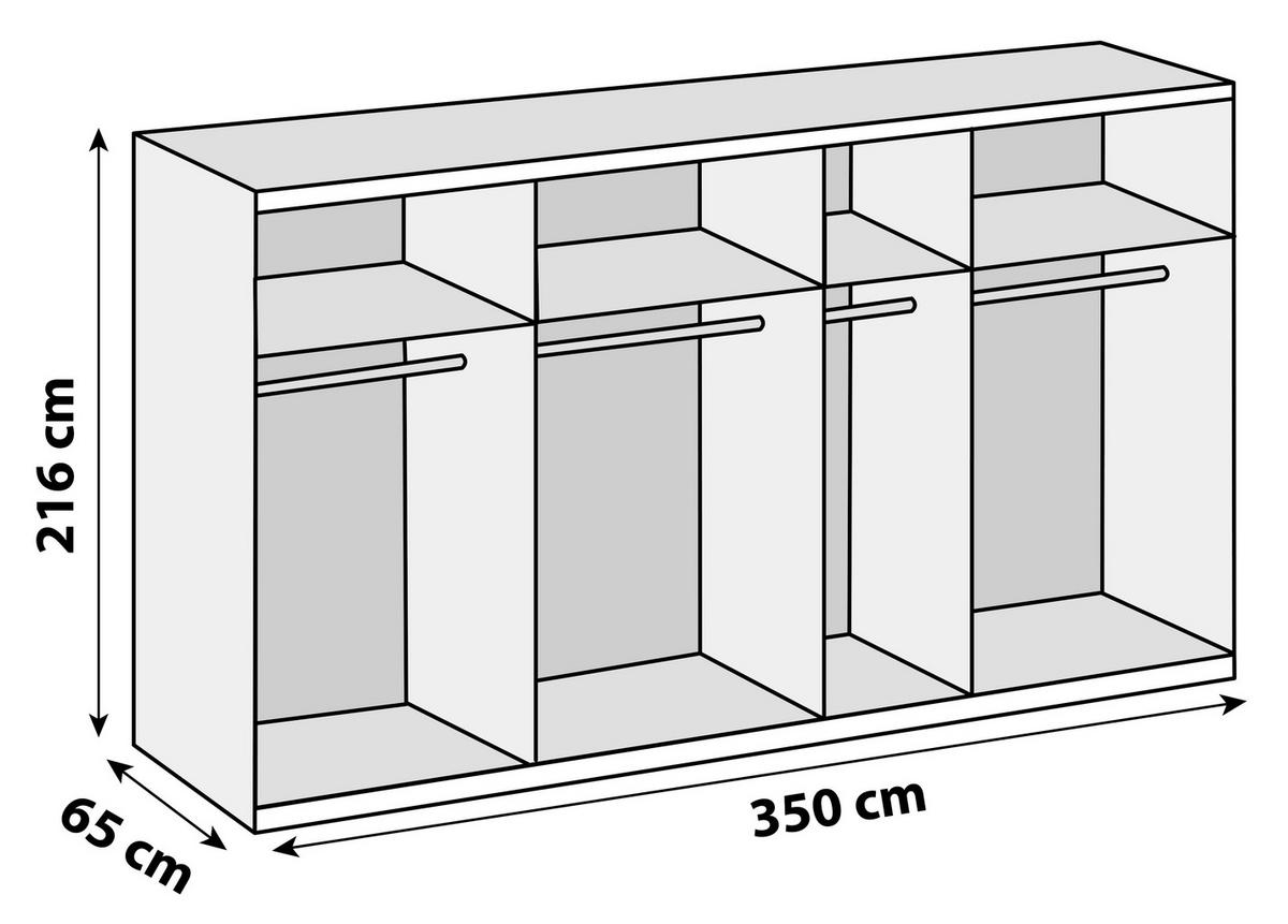 SCHWEBETÜRENSCHRANK in Graphitfarben, Eichefarben  - Chromfarben/Eichefarben, Basics, Holzwerkstoff/Metall (350/216/65cm) - MID.YOU
