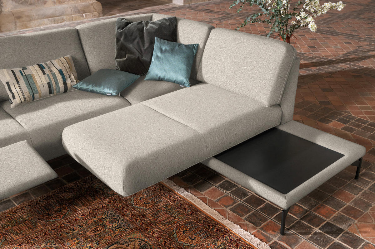 ECKSOFA in Flachgewebe, Struktur Beige  254/230 cm  - Anthrazit/Beige, Design, Textil/Metall (254/230cm) - Johann Jakob