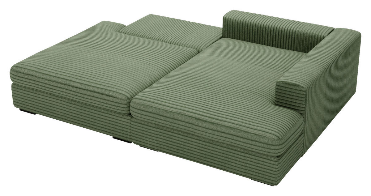 ECKSOFA in Cord Grün  - Schwarz/Grün, Design, Kunststoff/Textil (223/158cm) - Lomoco