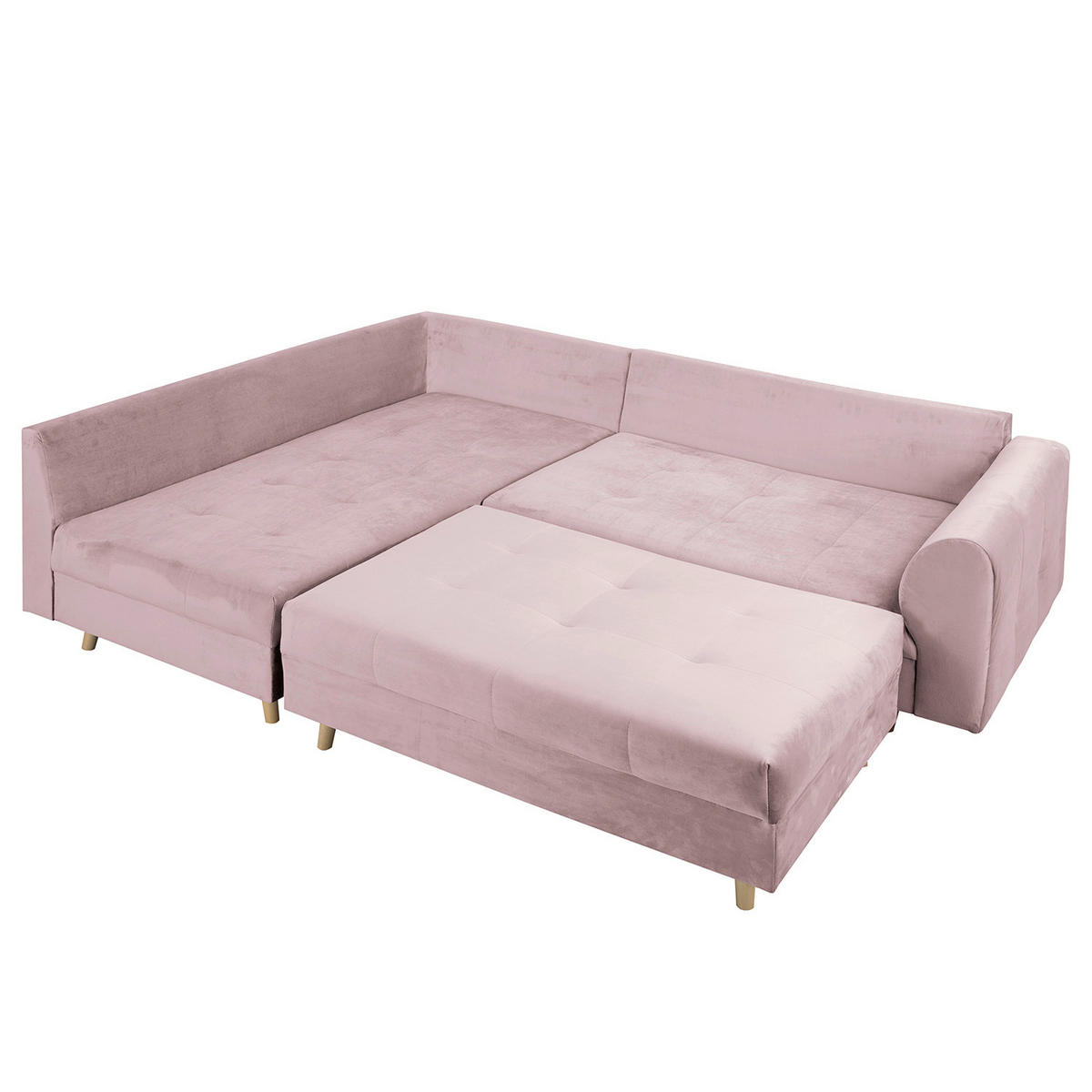 ECKSOFA inkl. Hocker Ariella Rosa Samt Rückenkissen, Hocker  - Naturfarben/Rosa, Design, Holz/Textil (161/231cm) - Livetastic