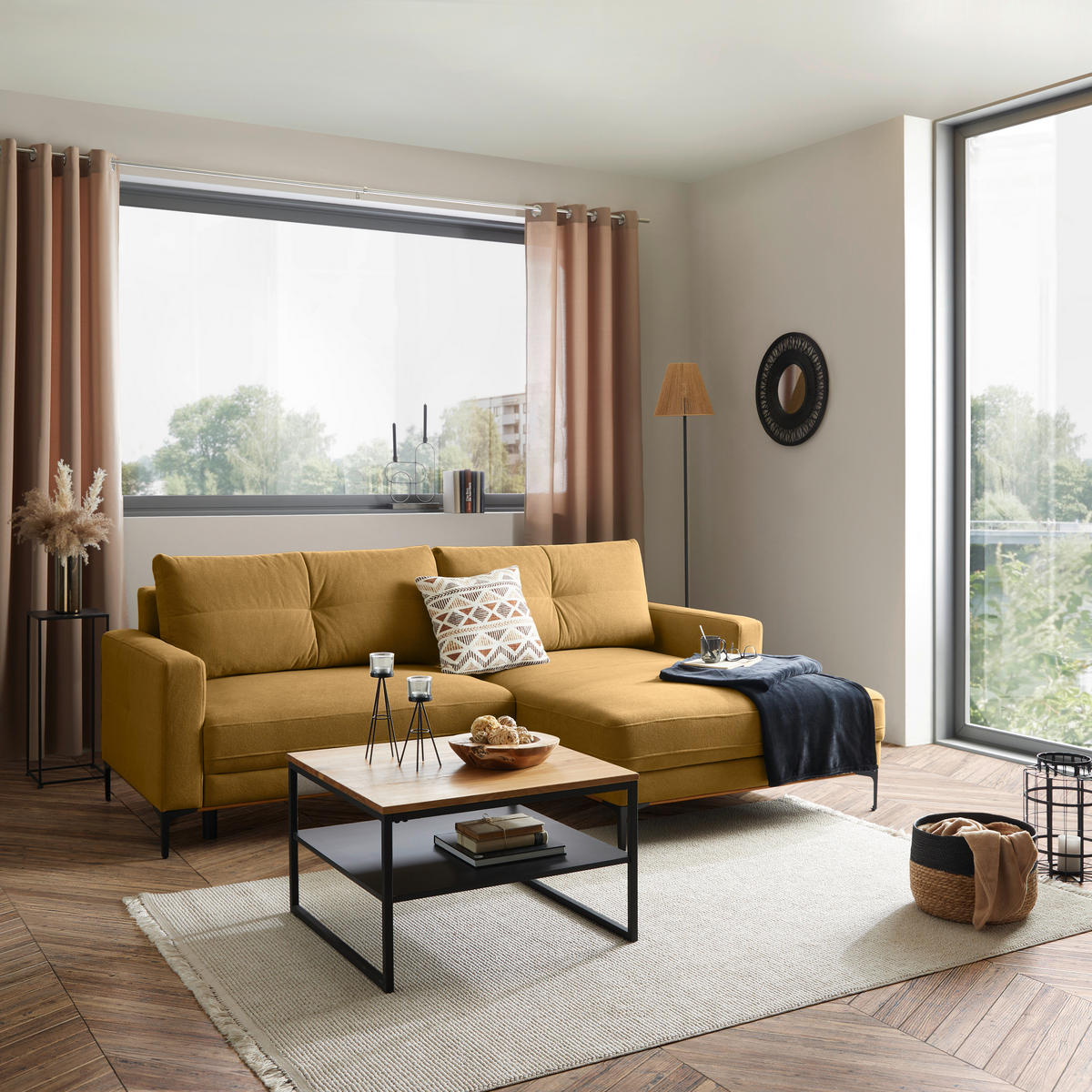 ECKSOFA in Gelb  - Gelb/Schwarz, Modern, Textil/Metall (238/162cm) - Ondega