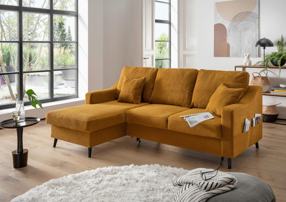 ECKSOFA Goldfarben Cord  - Goldfarben/Schwarz, Design, Holz/Textil (150/228cm) - P & B