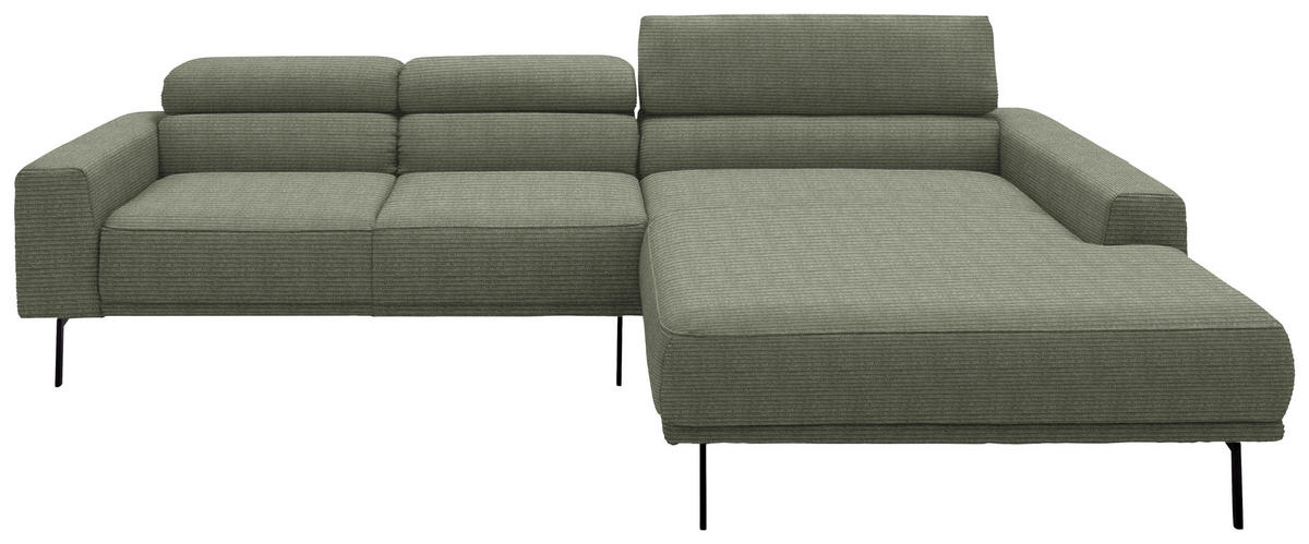 ECKSOFA Cord Olivgrün  - Schwarz/Olivgrün, Design, Textil/Metall (293/215-217cm) - Schöner Wohnen