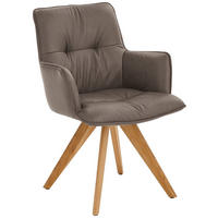 ARMLEHNSTUHL in Holz, Leder Schlammfarben, Eichefarben  - Schlammfarben/Eichefarben, Design, Leder/Holz (59/89/63cm) - Dieter Knoll