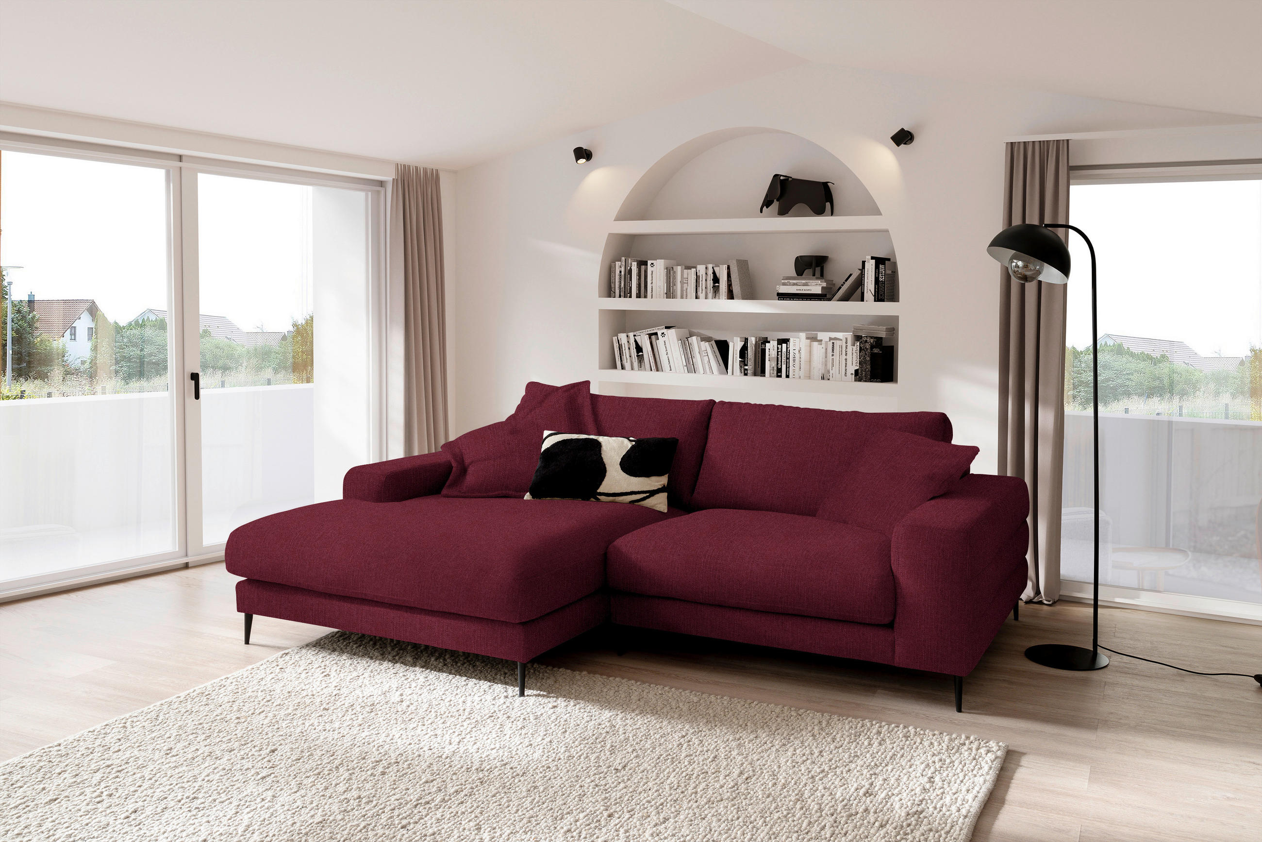 ECKSOFA in Flachgewebe Rot  - Rot/Schwarz, Design, Textil/Metall (177/253cm) - Dieter Knoll