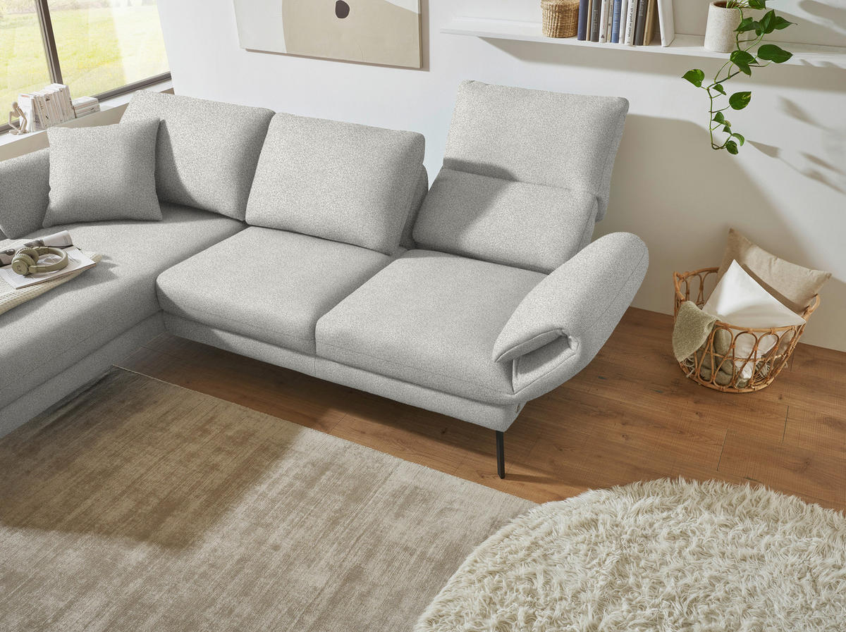 ECKSOFA  in Flachgewebe Silberfarben  175-224/255-365 cm  - Silberfarben/Schwarz, Design, Textil/Metall (175-224/255-365cm) - Dieter Knoll