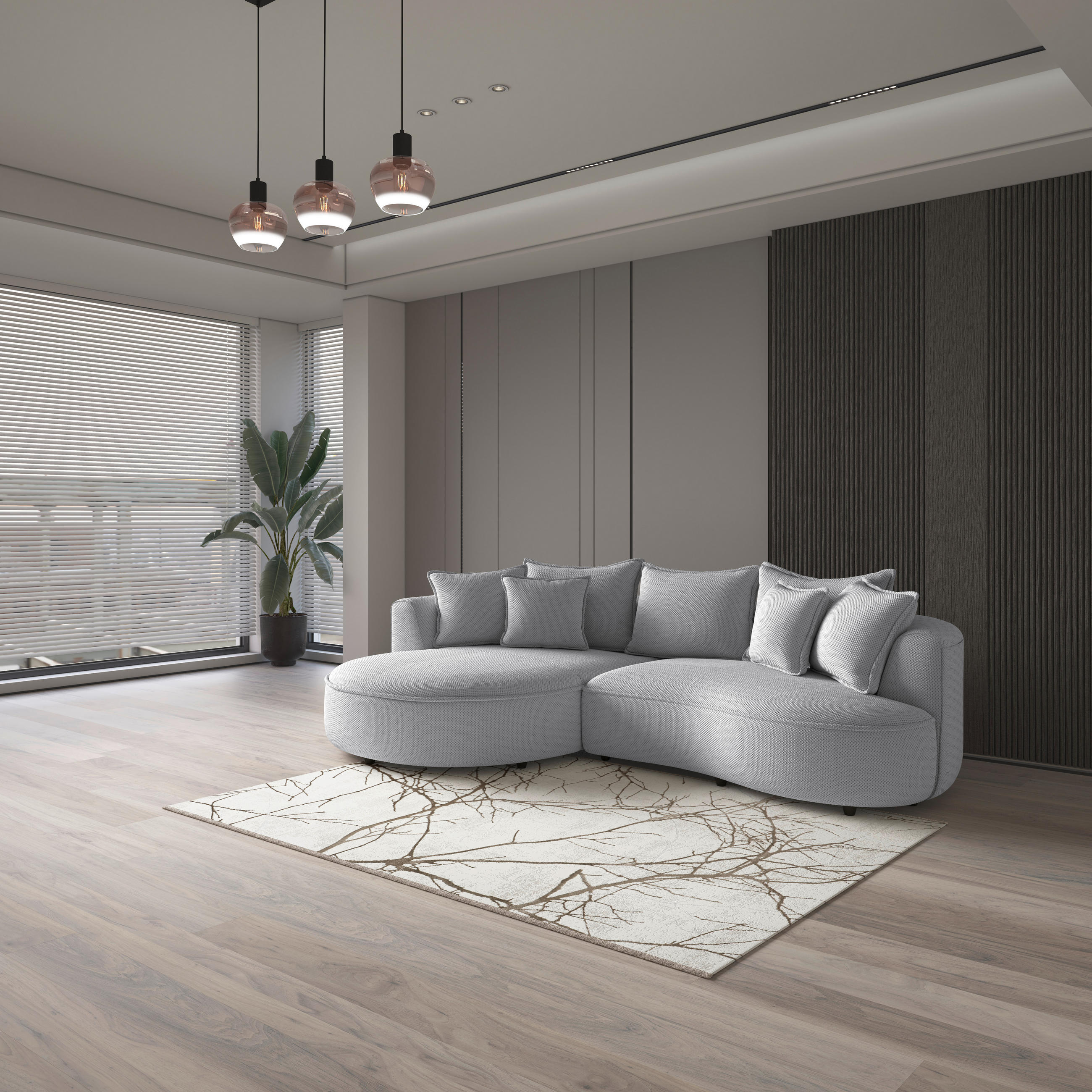 ECKSOFA in Velours, Struktur Hellgrau  - Hellgrau/Schwarz, Modern, Kunststoff/Textil (168/287cm) - Livetastic
