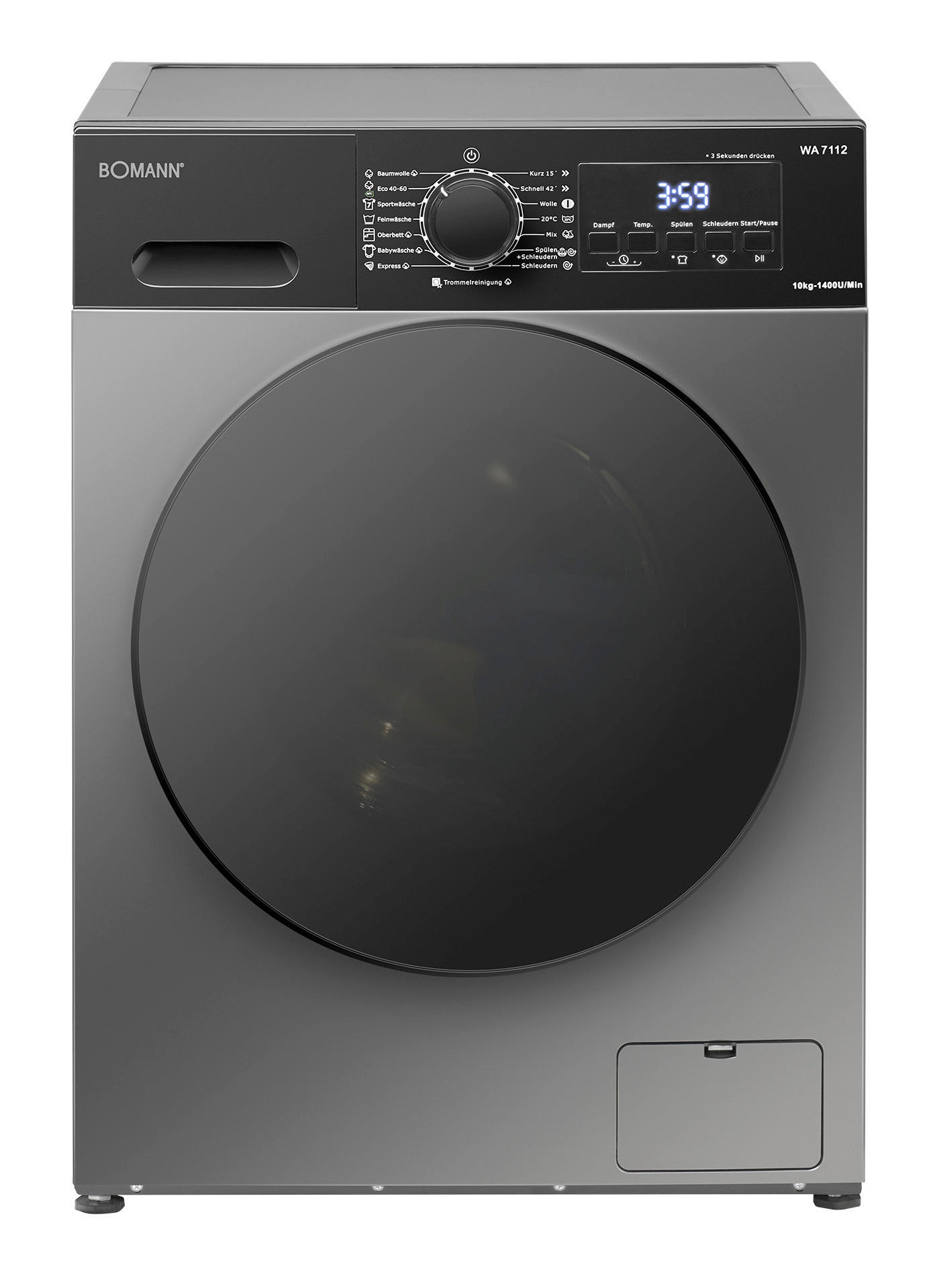 WASCHMASCHINE WA7112  - Titanfarben, Trend, Metall (59,5/85,0/60,0cm) - Bomann