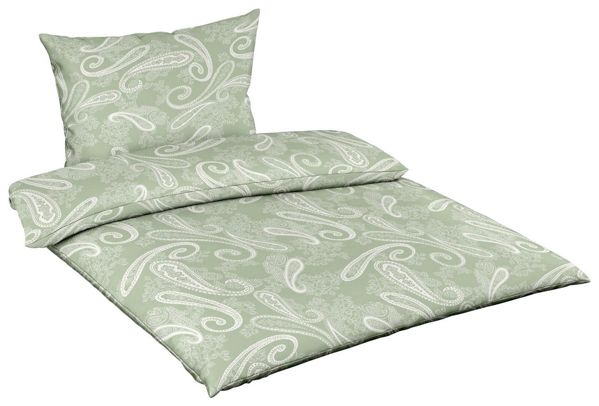 POVLEČENÍ, makosatén, bílá, světle zelená, 140/200 cm  - bílá/světle zelená, Basics, textil (140/200cm) - Fleuresse
