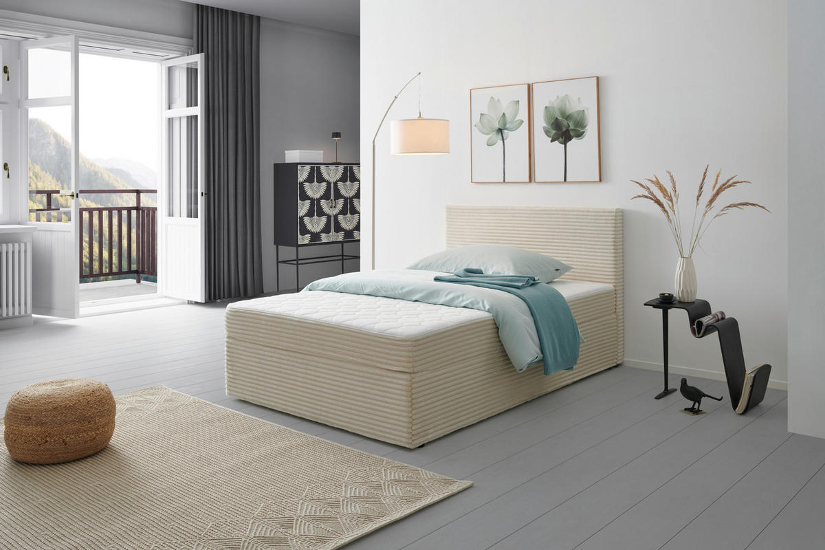 BOXBETT 120/200 cm  in Beige  - Beige, Modern, Holz/Textil (120/200cm) - MID.YOU