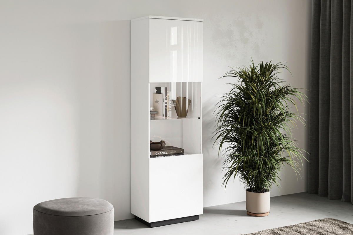 VITRINE Schwarz, Weiss, Weiss Hochglanz  - Weiss Hochglanz/Weiss, Design, Glas/Holzwerkstoff (60/200/40,5cm) - MID.YOU