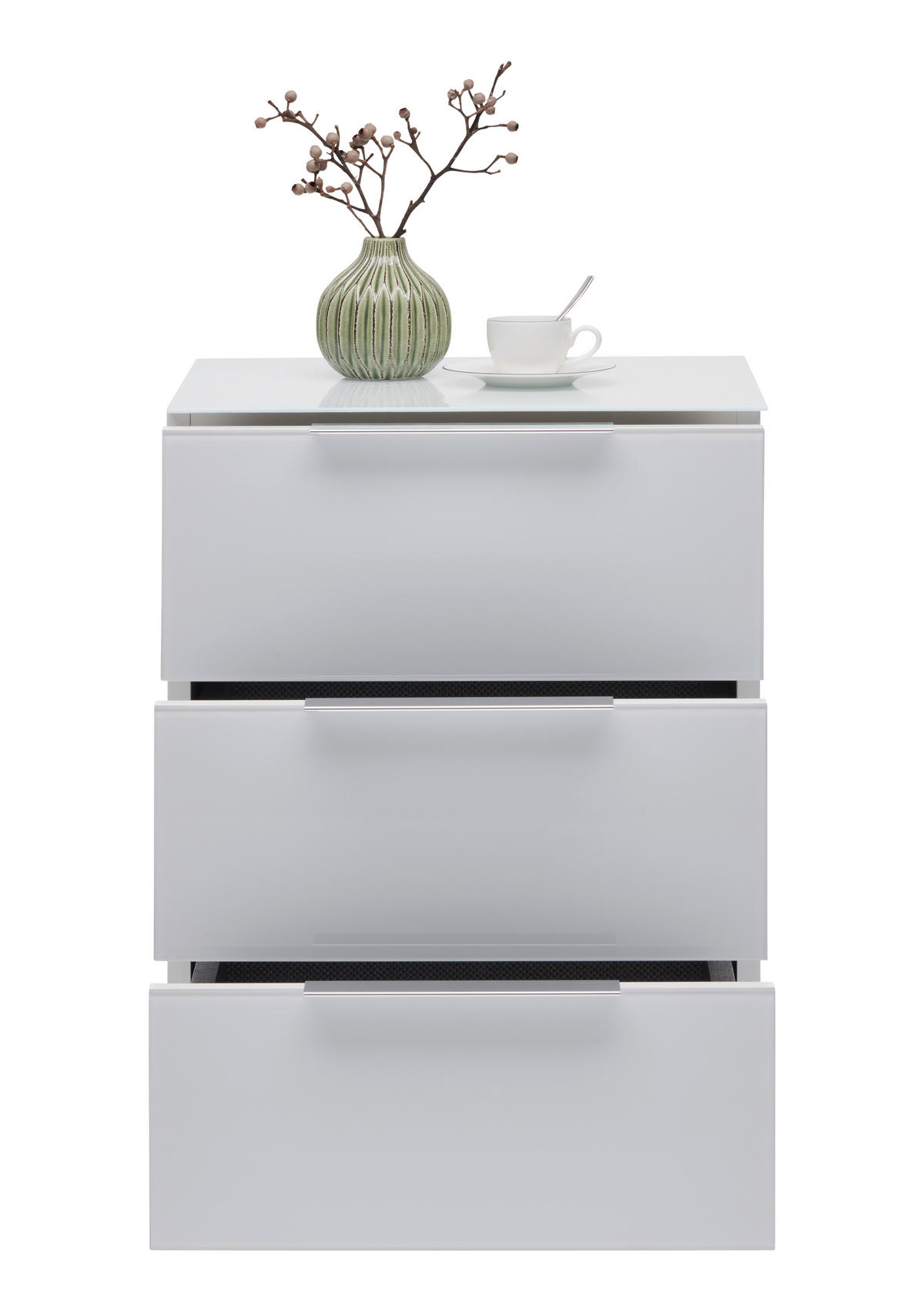 ÉJJELISZEKRÉNY magasfényű fehér  - króm/magasfényű fehér, Basics, műanyag/faalapú anyag (45/60/40cm) - Voleo