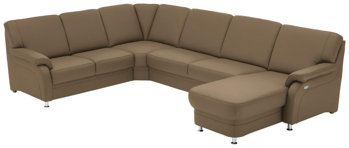 WOHNLANDSCHAFT  in Echtleder Khaki  - Khaki/Alufarben, KONVENTIONELL, Leder/Metall (239/329/165cm) - Beldomo Premium