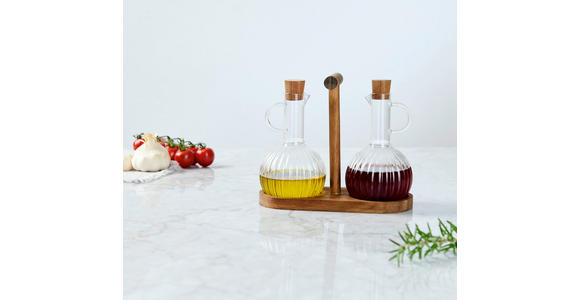 ESSIG-/ÖL-MENAGE - Klar/Akaziefarben, LIFESTYLE, Glas/Holz - Novel