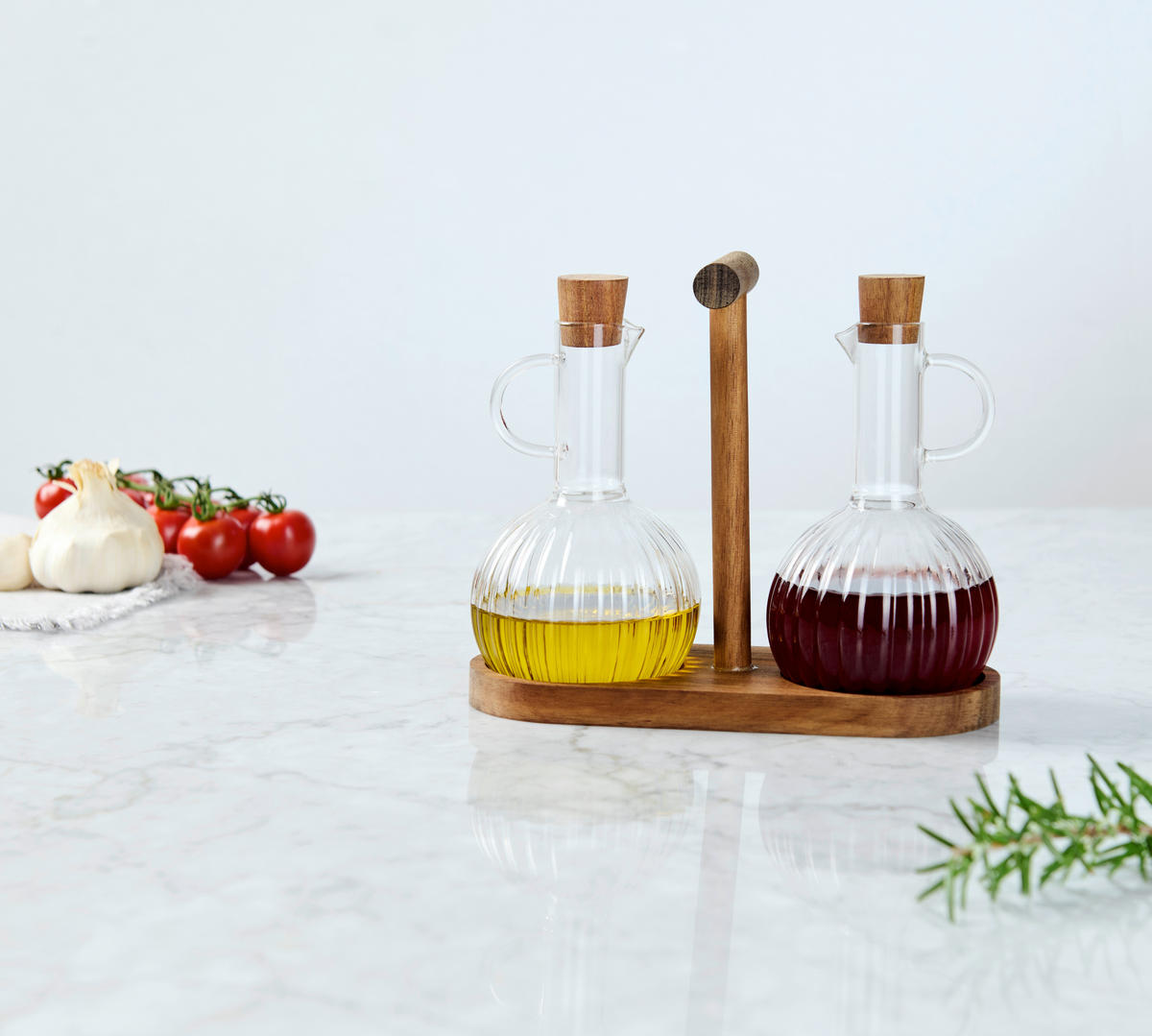 Set Olivieră Și Oțetieră - străveziu/culoare lemn acacia, Lifestyle, sticlă/lemn - Novel