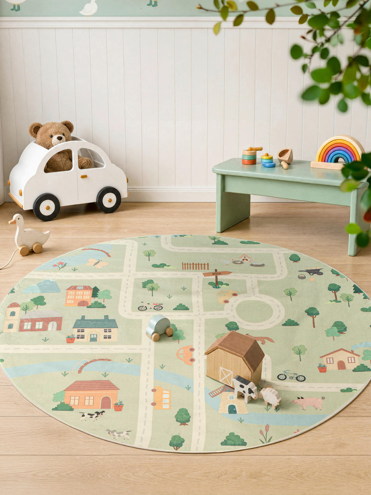 KINDERTEPPICH 160 cm Living Ecovia Pastellblau, Salbeigrün, Aprikose rund  - Pastellblau/Salbeigrün, Trend, Kunststoff/Textil (160cm) - Lindorug