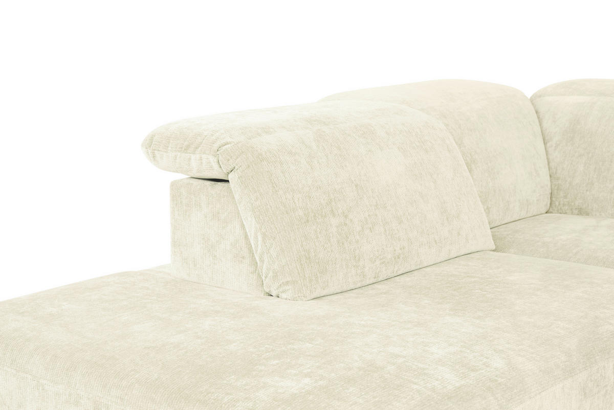 ECKSOFA Creme Chenille Kopfteilverstellung, Sitztiefenverstellung  - Creme/Schwarz, Design, Textil/Metall (243/307cm) - Xora