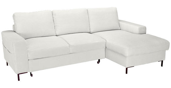 ECKSOFA Creme Cord  inkl. Rückenkissen, Bettkasten, Schlaffunktion, Rücken echt, Liegefläche im Originalstoff  - Creme/Schwarz, KONVENTIONELL, Textil/Metall (240/150cm) - Carryhome