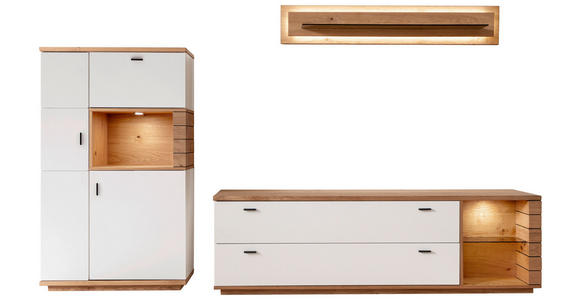 WOHNWAND 3-teilig  in Weiß, Wildeiche  315/181/50 cm  - Wildeiche/Anthrazit, Design, Glas/Holz (315/181/50cm) - Novel