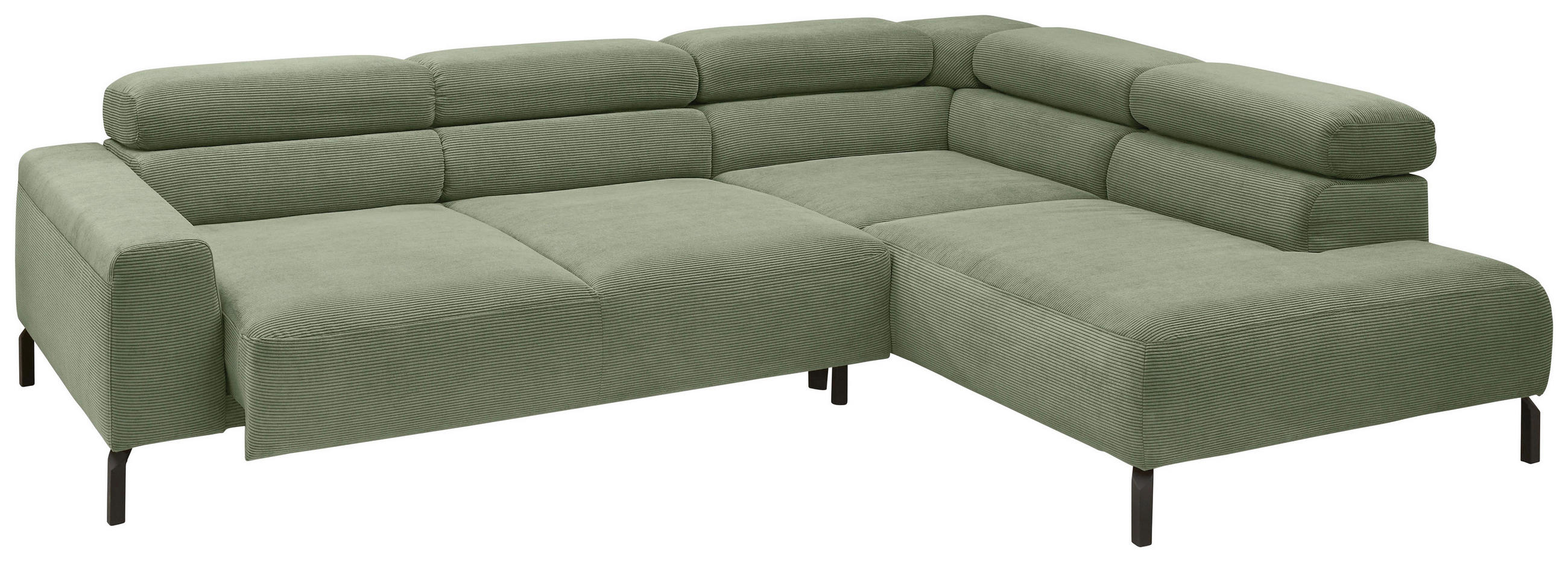 ECKSOFA in Feincord Olivgrün  - Schwarz/Olivgrün, Design, Textil/Metall (273/219cm) - Pure Home Comfort
