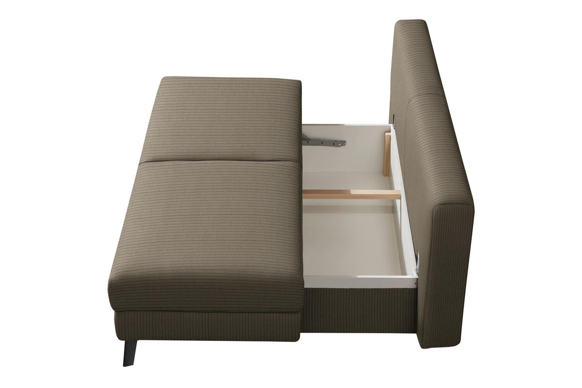 SCHLAFSOFA Cord Graubraun  - Graubraun/Schwarz, Modern, Textil/Metall (194/91/90cm) - Novel