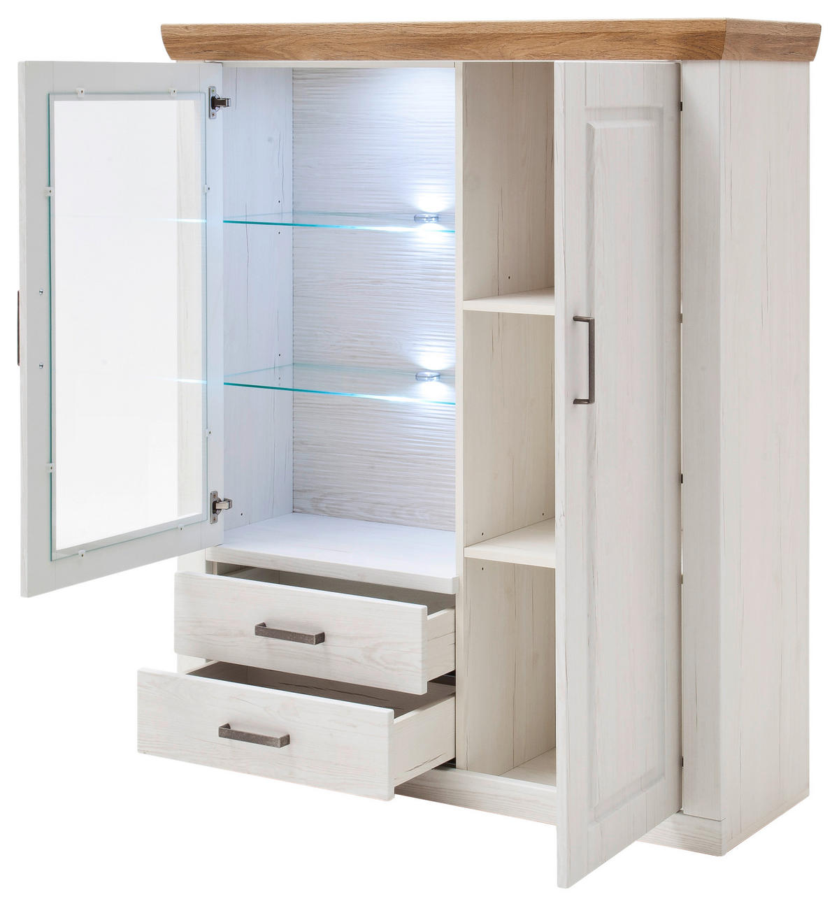 HIGHBOARD  118/142/40 cm 2 Schublade(n)  - Eichefarben/Schwarz, LIFESTYLE, Glas/Holzwerkstoff (118/142/40cm) - Landscape