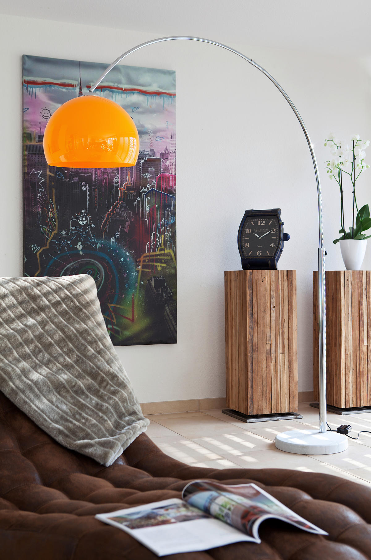 BOGENLEUCHTE  155/208/40 cm   - Silberfarben/Orange, Design, Kunststoff/Stein (155/208/40cm) - P & B