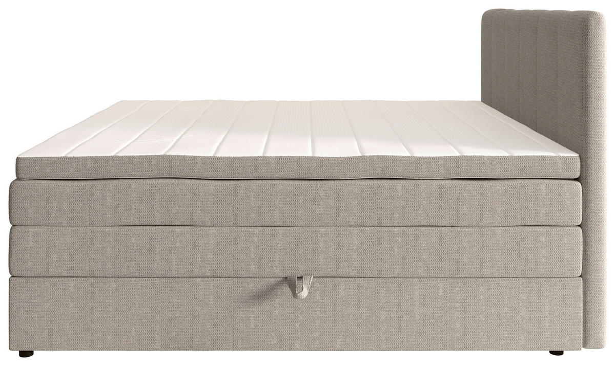BOXSPRINGBETT 200/200 cm,  in Greige, gepolstertes Kopfteil, Bettkasten, Topper, Matratzen, H2 + H3 = mittel + fest  - Greige/Schwarz, KONVENTIONELL, Kunststoff/Textil (200/200cm) - Esposa