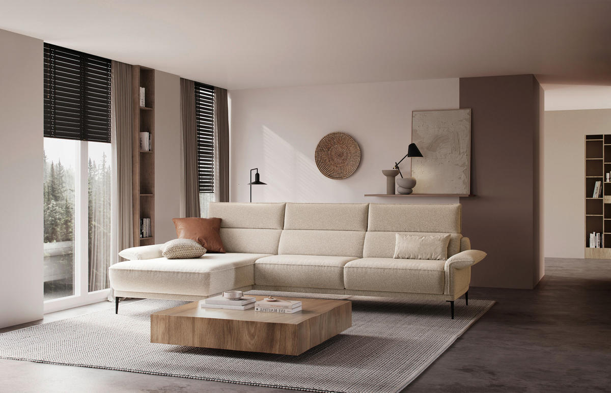 ECKSOFA in Bouclé Creme  - Creme/Schwarz, Modern, Textil/Metall (186/330cm) - Johann Jakob