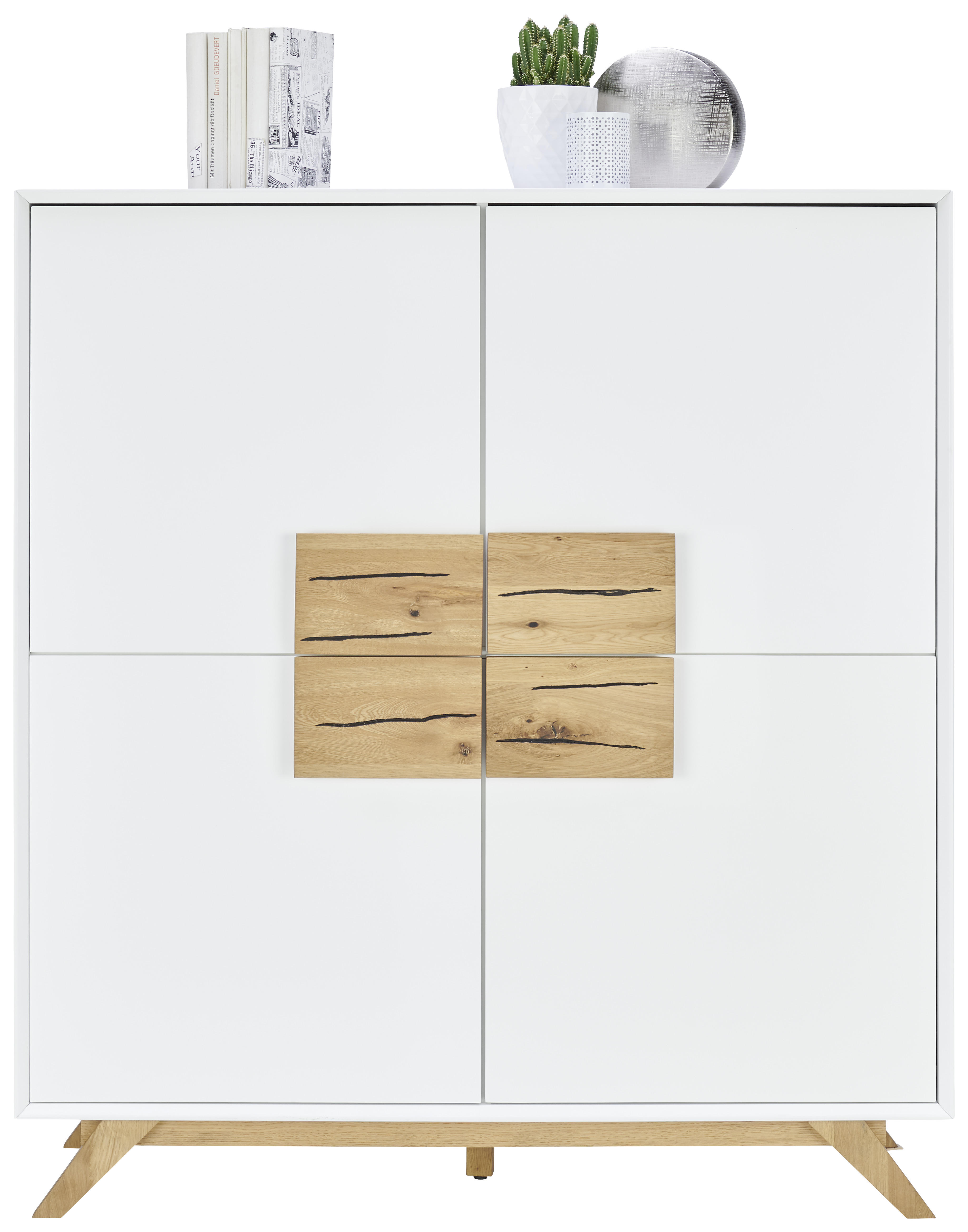 HIGHBOARD Eiche massiv Weiß, Eichefarben  - Eichefarben/Weiß, Design, Holz/Holzwerkstoff (120/133/40cm) - Xora