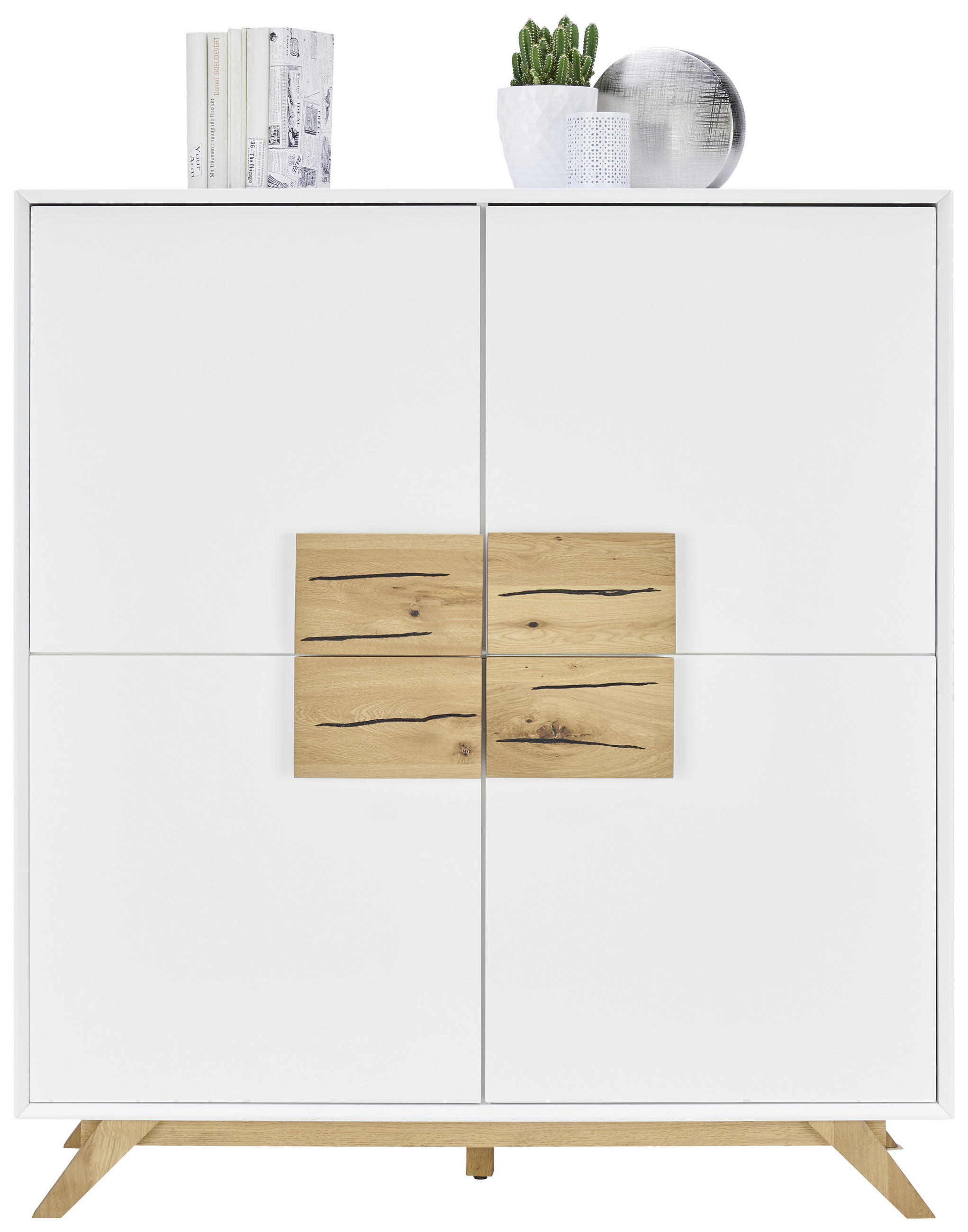 HIGHBOARD Eiche massiv Weiß, Eichefarben Einlegeböden - Eichefarben/Weiß, Design, Holz/Holzwerkstoff (120/133/40cm) - Xora