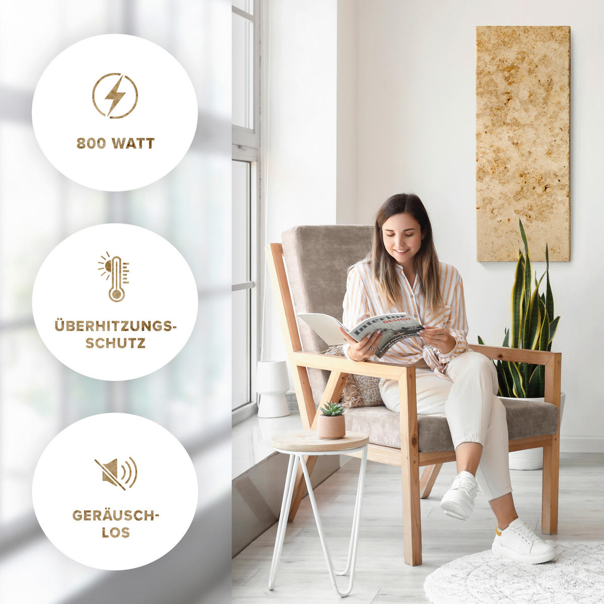 INFRAROT-HEIZPANEEL 800 W W  - Sandfarben, Basics, Stein (100/40/2cm) - MID.YOU