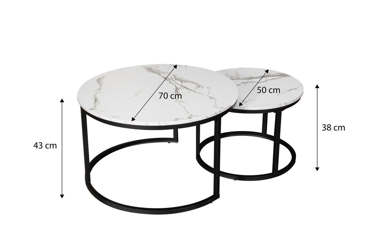 COUCHTISCHSET 50-70/50-70/38-42 cm rund Grau, Multicolor, Schwarz, Weiß ausziehbar, einfacher Aufbau, individuell kombinierbar  - Multicolor/Schwarz, Design, Holzwerkstoff/Metall (50-70/50-70/38-42cm) - MID.YOU