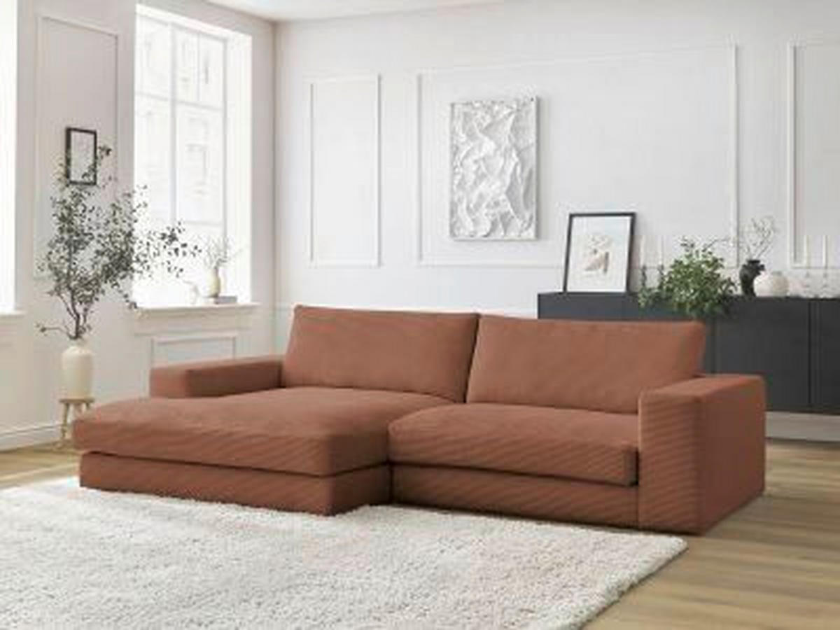ECKSOFA  LEONARD Orange Cord  - Schwarz/Orange, MODERN, Kunststoff/Textil (159/234cm)