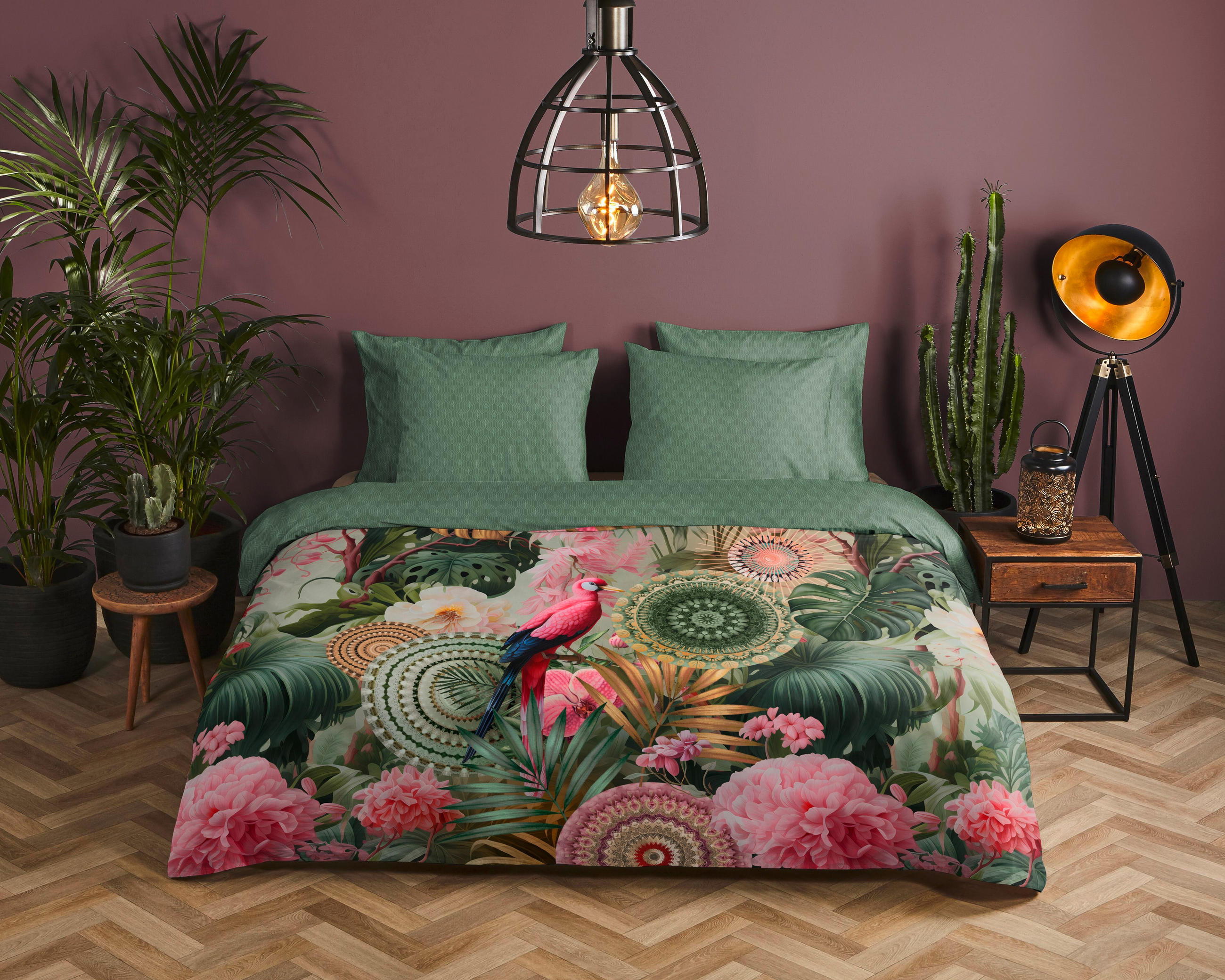 BETTWÄSCHE HIP Satin 140/200 cm  - Dunkelgrün/Rosa, Design, Textil (140/200cm)