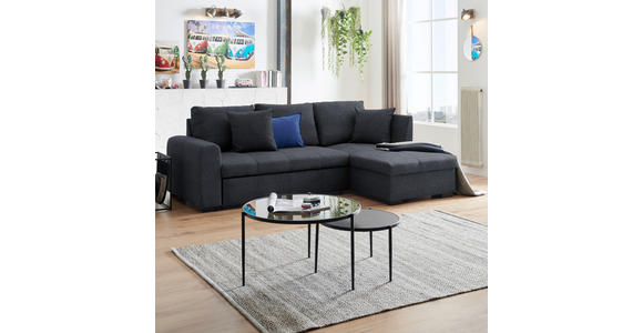 ECKSOFA inkl.Funktionen Dunkelgrau Webstoff  - Dunkelgrau/Schwarz, Design, Kunststoff/Textil (238/158cm) - Xora