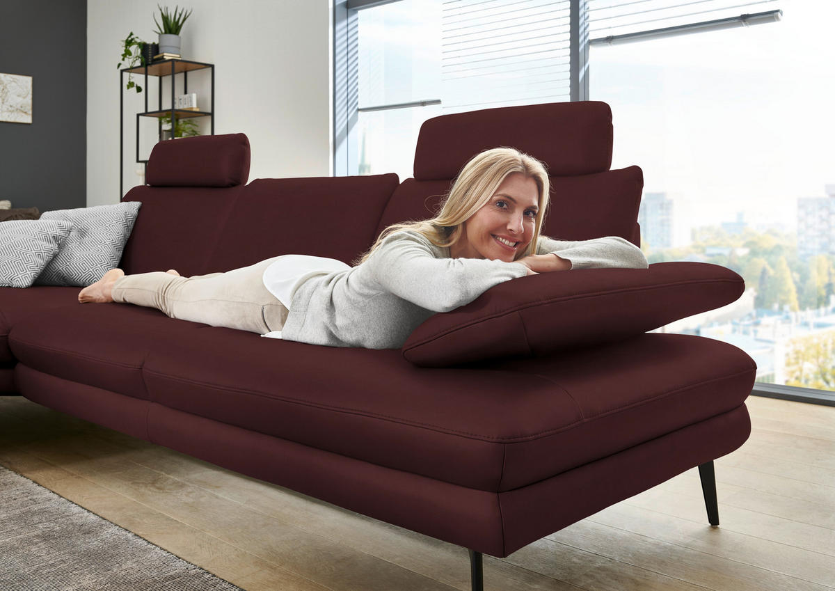 ECKSOFA in Echtleder Beere  180/310 cm  - Beere/Schwarz, Design, Leder/Metall (180/310cm) - Dieter Knoll