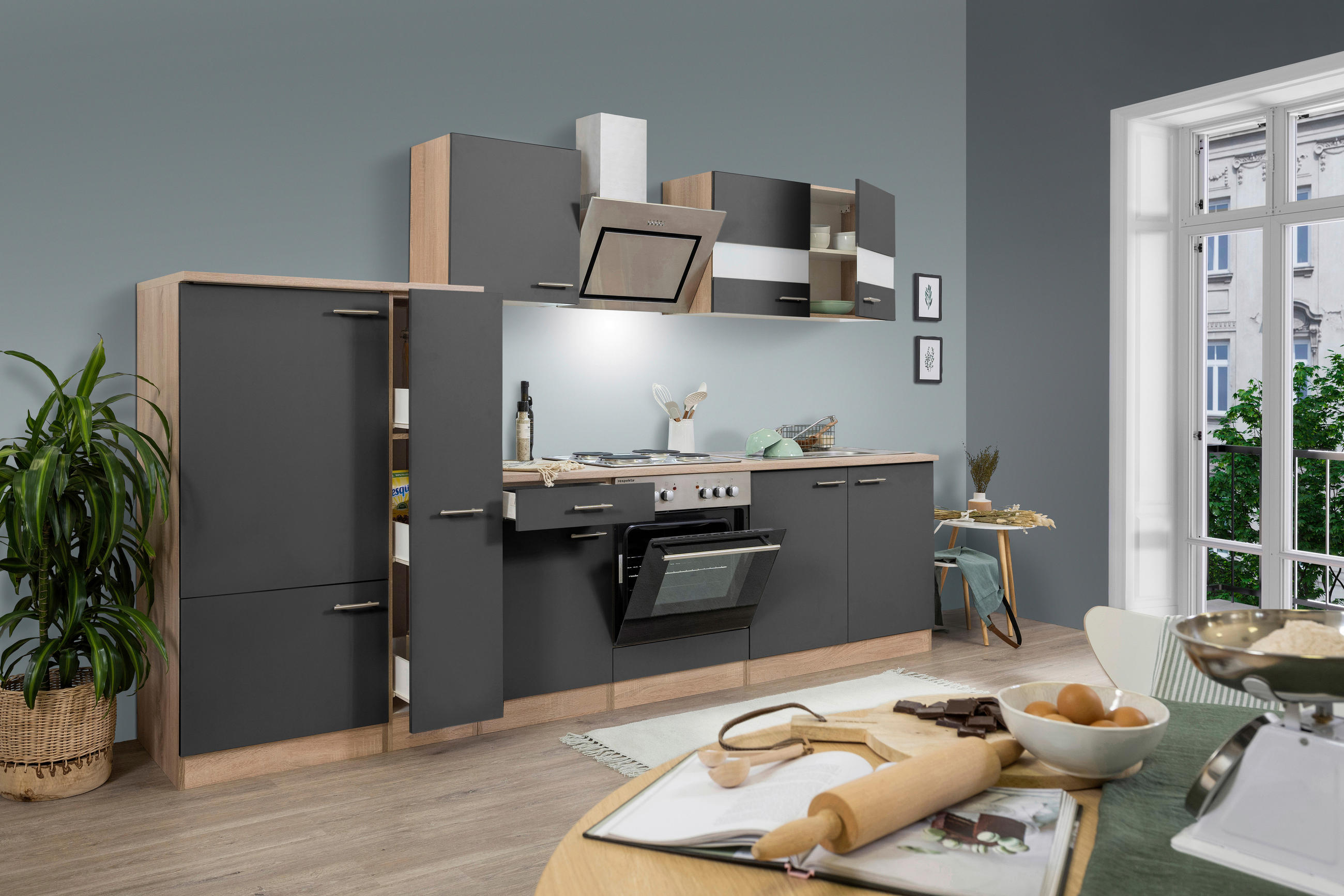 Thumbnail - Respekta Küchenblock Merle, Grau, Metall, 1,1 Schubladen, seitenverkehrt montierbar, nur wie online abgebildet bestellba...